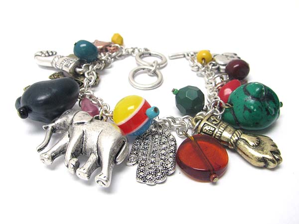 Elephant and mixed lucky charm toggle bracelet