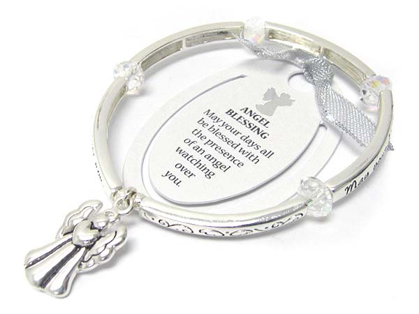 Angel charm message inscribed stretch bracelet