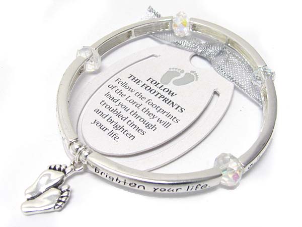 Footprint charm message inscribed stretch bracelet