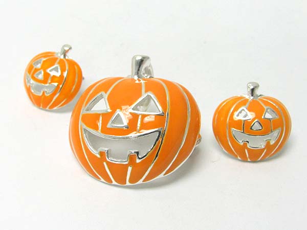 Halloween theme pumpkin pendant earring set