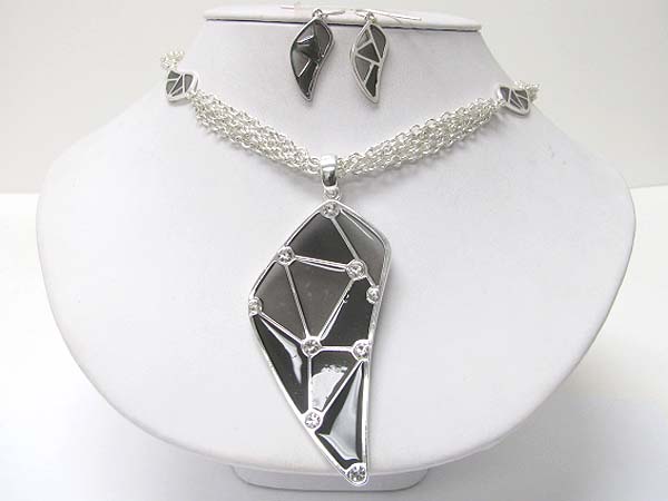 Crystal and epoxy inlay art texture pendant necklace earring set