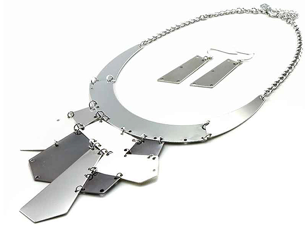 Achitecture metal disk link drop necklace earring set