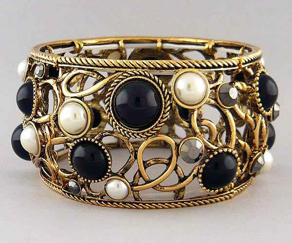 Pearl and crystal deco casting metal stretch bracelet