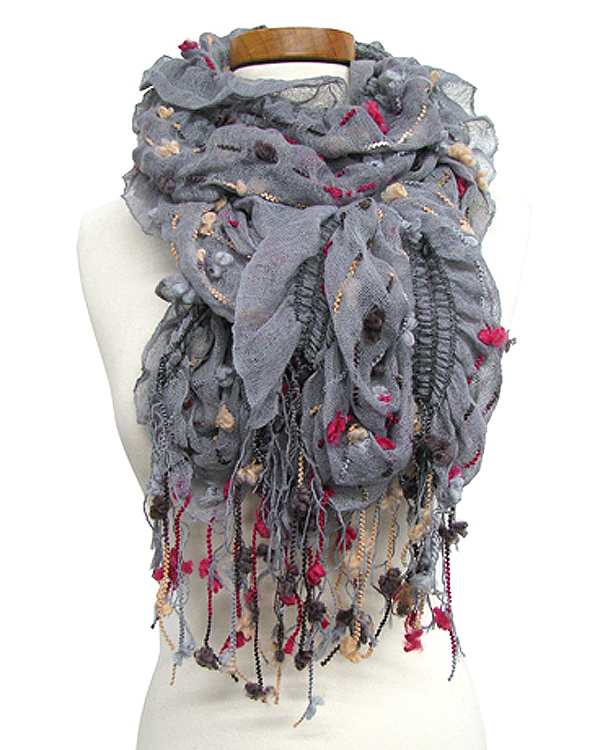 Mixed media nubby ruffle scarf