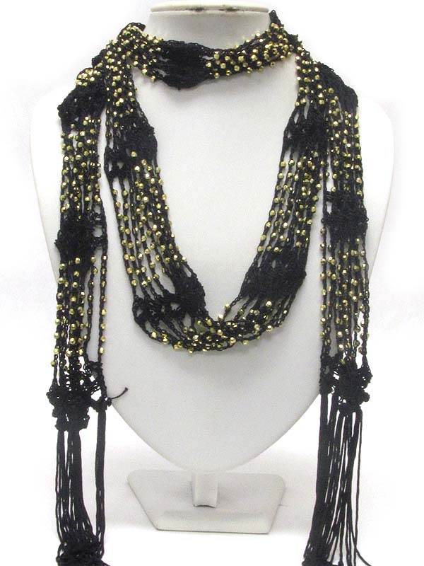 Multi acrylic ball and braided yarn necklace scarf