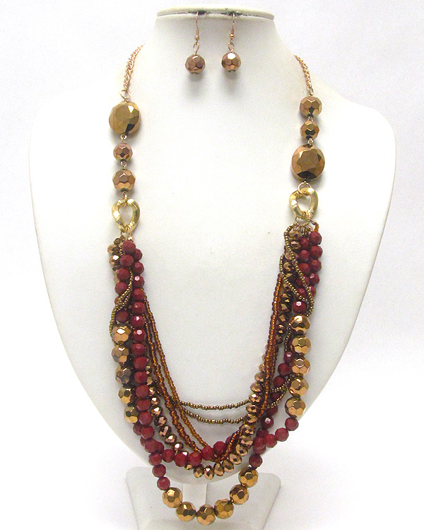 Multi row chunky beads and chain long necklace and earring set