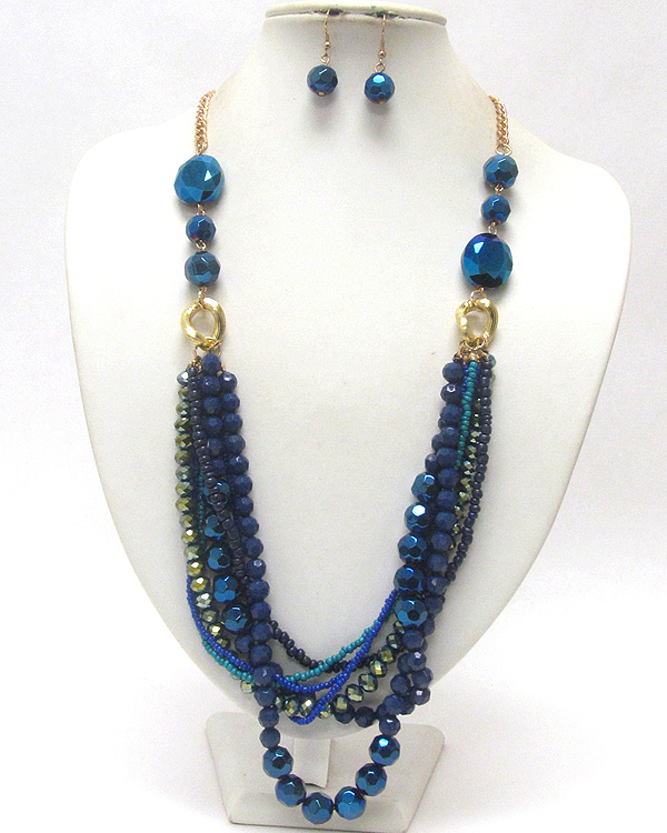 Multi row chunky beads and chain long necklace and earring set