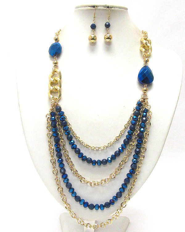 Multi row chunky beads and chain long necklace and earring set