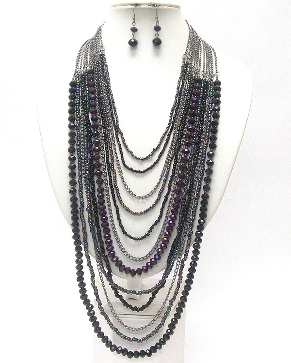 Multi row chunky beads and chain long necklace and earring set