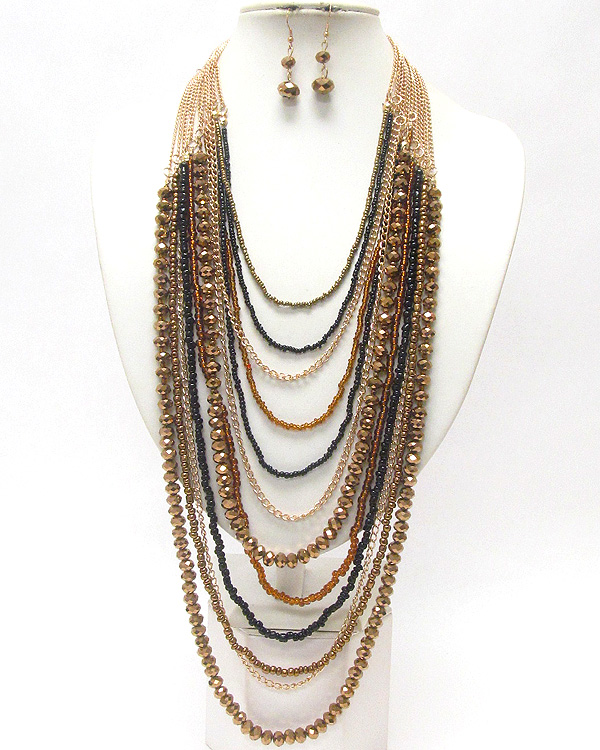 Multi row chunky beads and chain long necklace and earring set