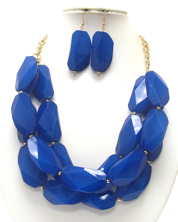 Triple row chunky acryl beads and chain  necklace and earring set