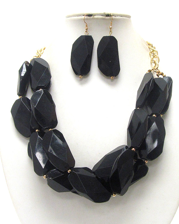 Triple row chunky acryl beads and chain  necklace and earring set