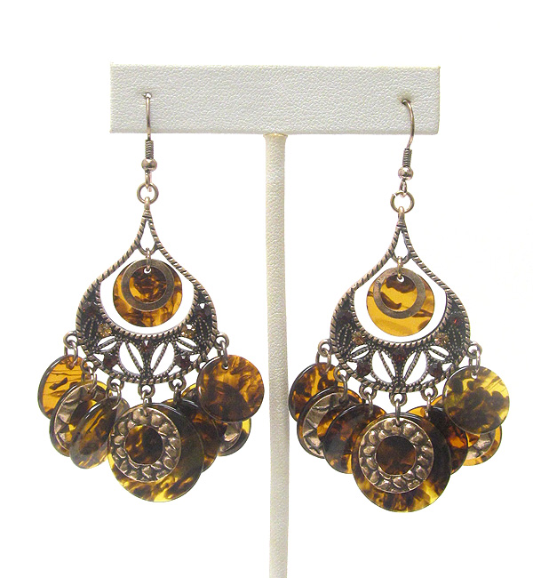 Amber tone acryl disk drop earring