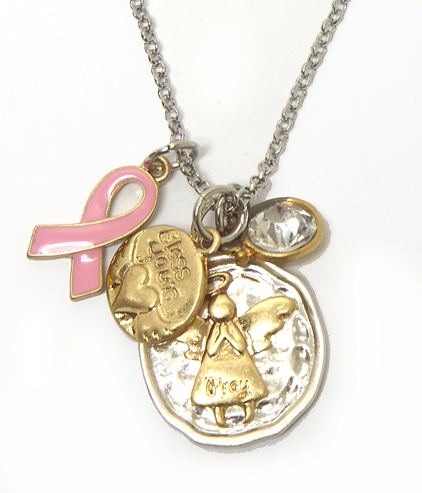 Handmade style breast cancer awareness theme necklace