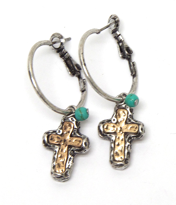 Vintage handmade style cross charm dangle earring