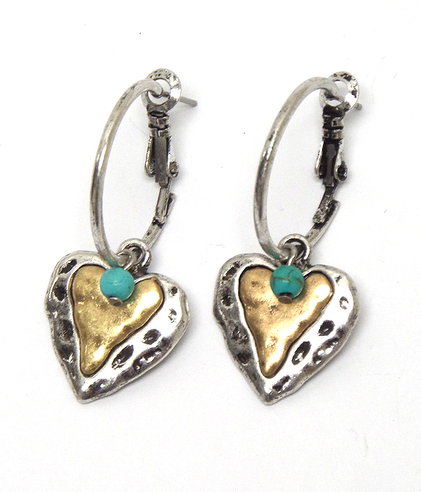 Vintage handmade style heart charm dangle earring