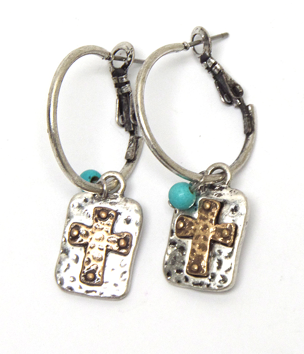 Vintage handmade style cross charm dangle earring