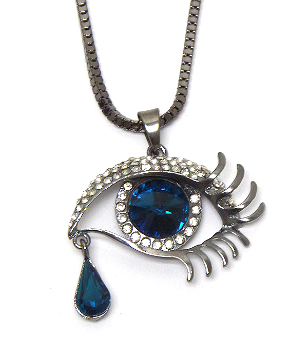 Crystal tear drop eye pendant necklace