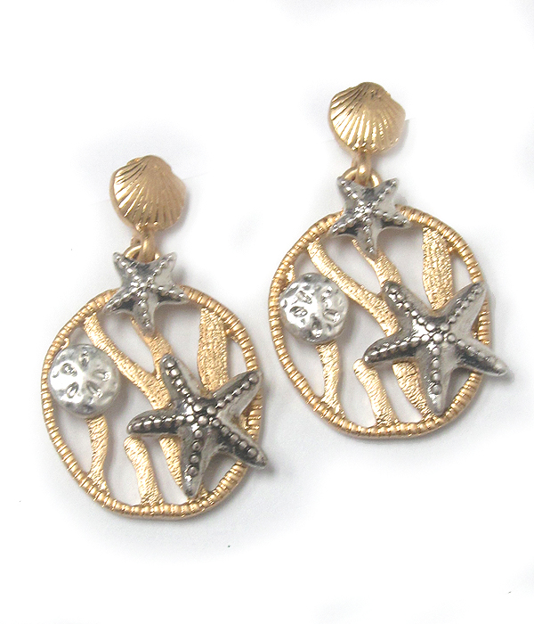 Two tone metal sealife theme earring - starfish