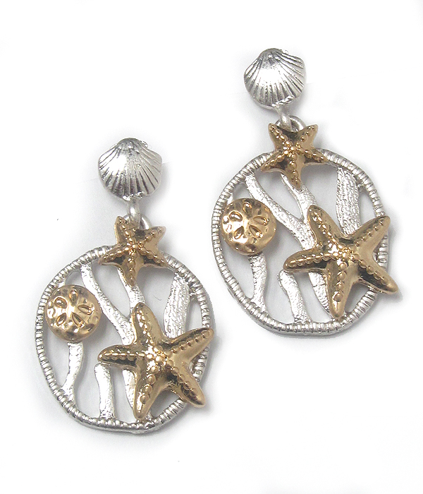 Two tone metal sealife theme earring - starfish