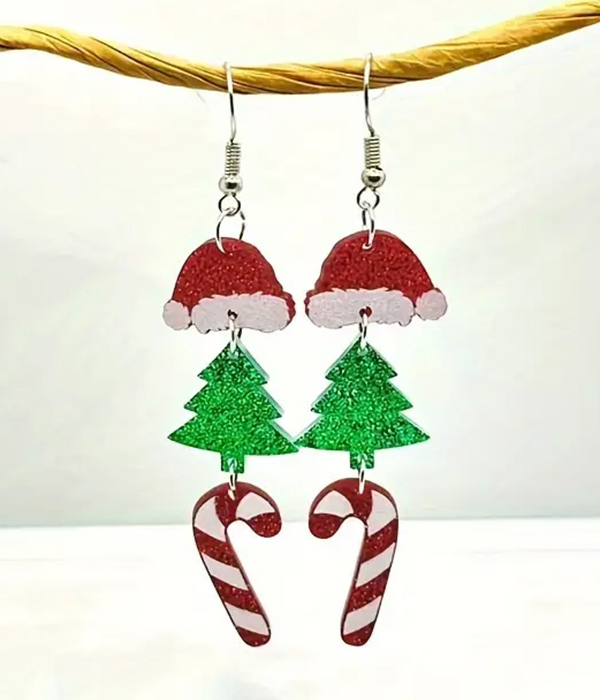 Christmas theme candy cane drop acrylic earring