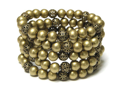 5 row burnish metal ball stretch bracelet