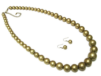 Metal round ball long necklace and earring set