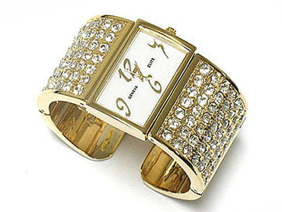 Crystal wide band cuff fashion watch