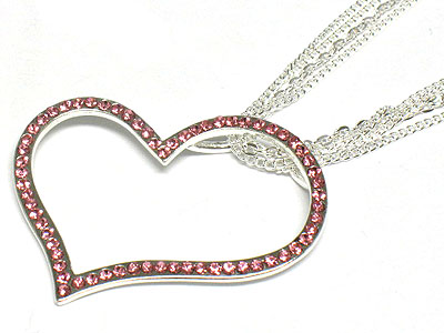 Crystal large heart and multi chain necklace