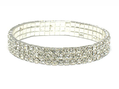 Rhinestone triple line stretch bracelet