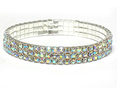 Rhinestone triple line stretch bracelet