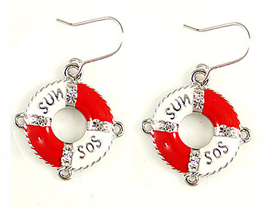 Made in korea whitegold plating crystal stud life guard theme earring