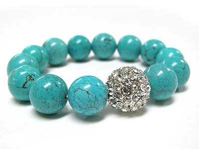 Turquoise stone and crystal ball stretch bracelet