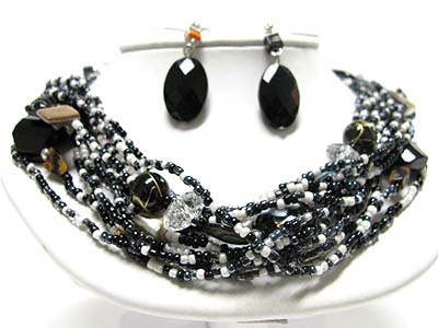 Multi strand seed beads necklace earring set