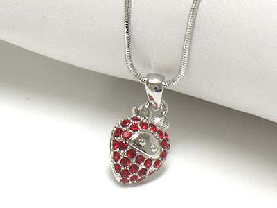 Made in korea whitegold plating crystal stud strawberry pendant necklace