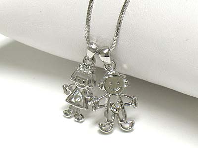 Made in korea whitegold plating crystal stud boy and girl pendant necklace