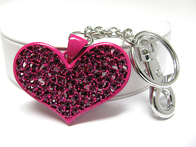 Crystal stud enamel metal heart key chain charm