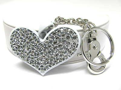 Crystal stud enamel metal heart key chain charm