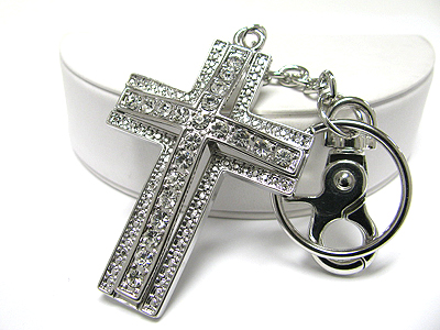 Crystal stud cross key chain charm