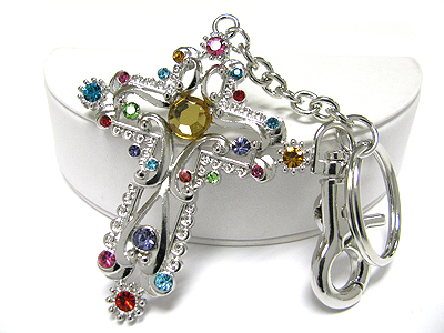 Crystal stud cross key chain charm