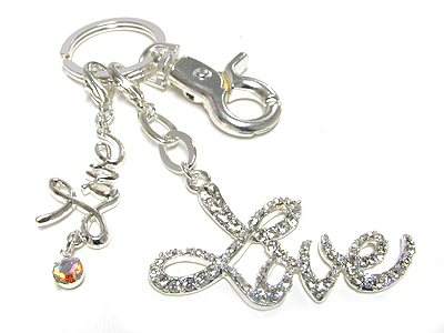 Crystal stud love letter key chain charm