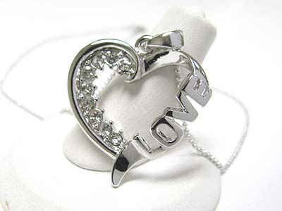 Made in korea whitegold plating crystal side love heart pendant necklace