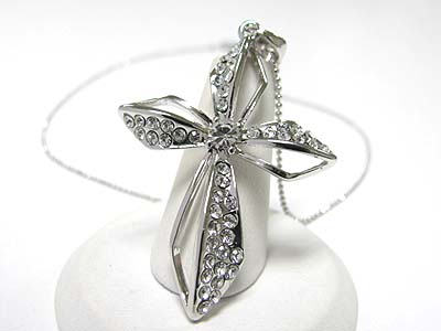 Made in korea whitegold plating crystal deco cross pendant necklace