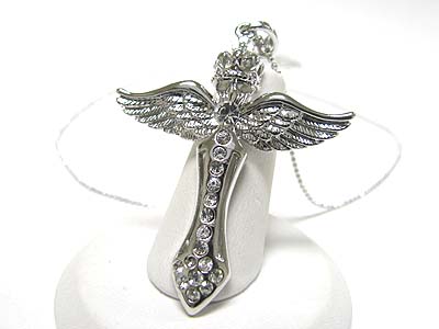 Made in korea whitegold plating crystal cross pendant necklace