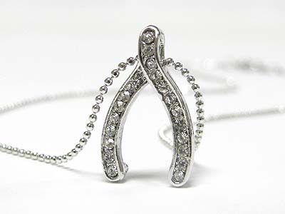 Made in korea whitegold plating crystal wishbone pendant necklace