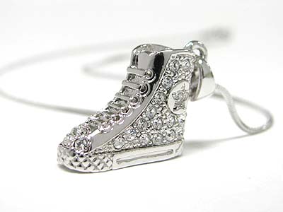 Made in korea whitegold plating crystal basketball shoe pendant necklace