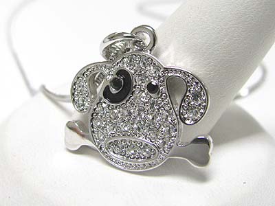 Made in korea whitegold plating crystal dog face pendant necklace