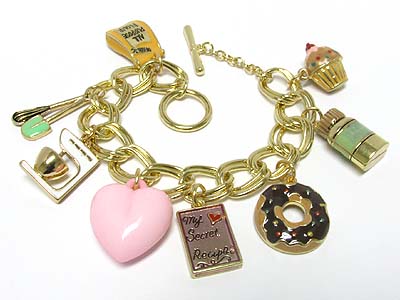 Cooking theme miniature charm dangle toggle bracelet