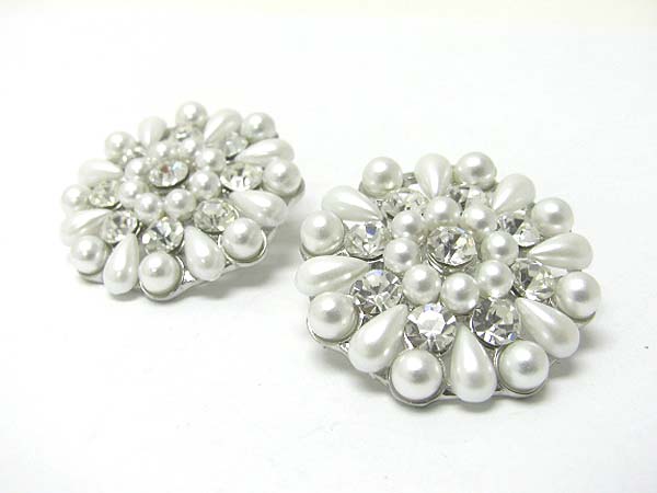 Pearl and crystal round flower earring