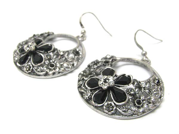 Crystal stud flower metal art work round earring